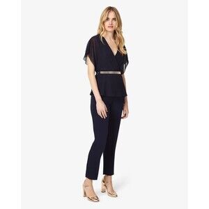 Phase Eight Women's Lace Wrap Top Sheer Sleeve Jumpsuit In Navy Size 4 US $345